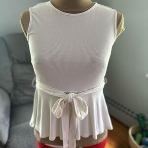 Belted White Sleeveless Top